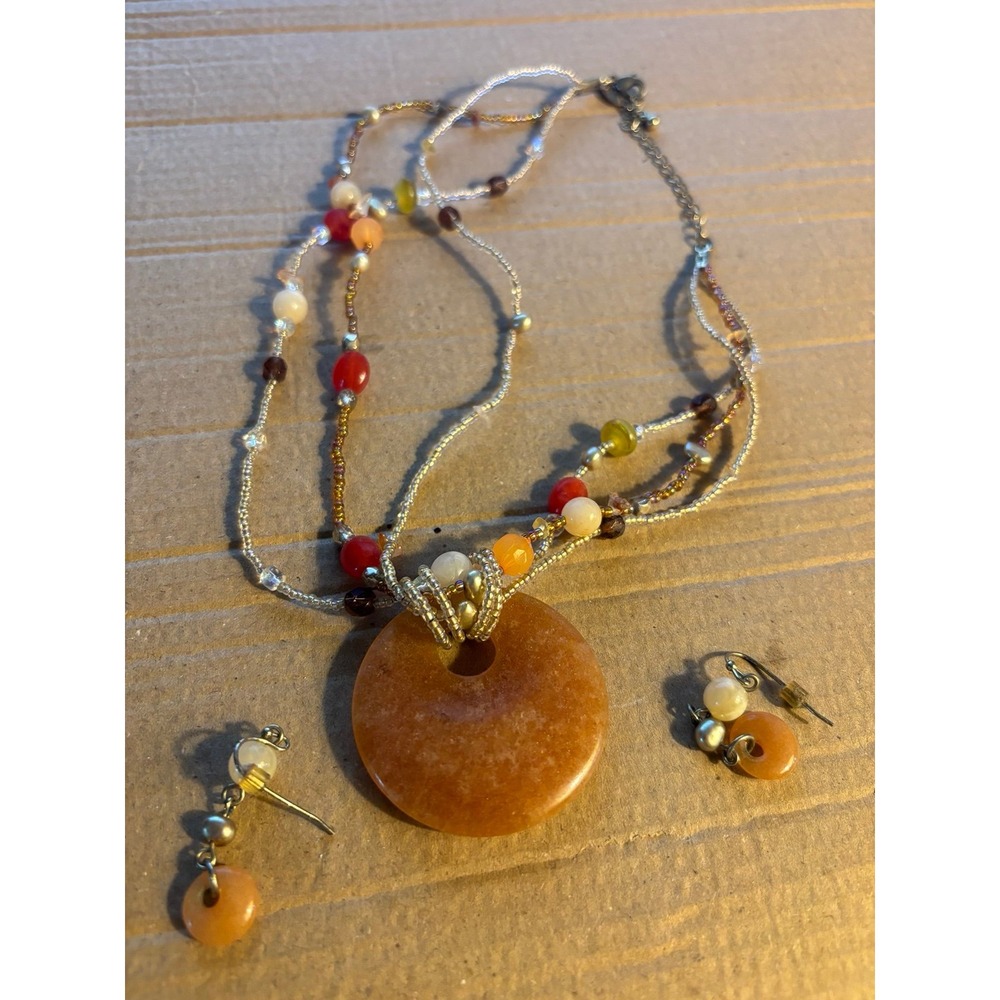 Lia Sophia Carnelian Colored Disc Beaded Pendant Necklace